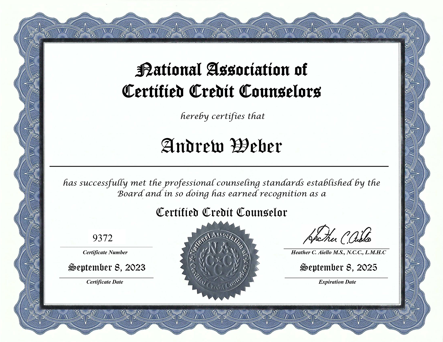 Andrew Weber CCC Certification